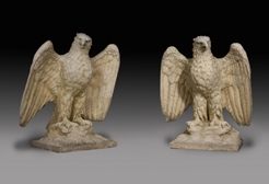 Pair of English Composition Stone Gatepost Eagles