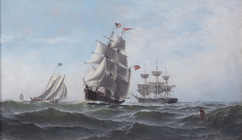 Oil On Canvas Painting of the Ship Albania and Other Vessels circa 1878