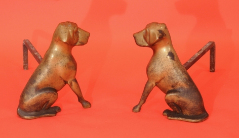 Brass Andirons In the Form of Dogs signed FH Clancy Needham MA