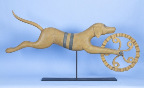 Carved and Painted Sculpture of a Running Dog in the form of an American 19th Century Pie Crimper, Signed on the underbelly Mark Perry, Nantucket