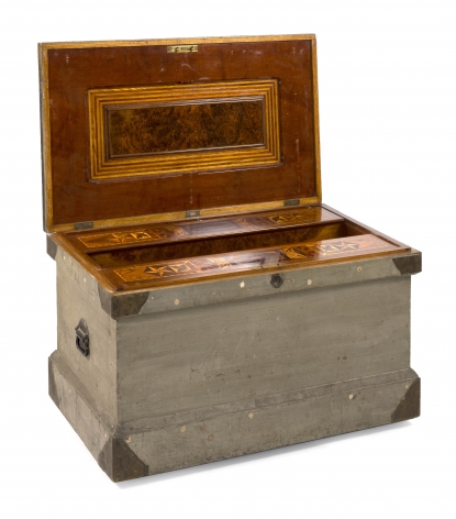 Brass Bound Lift -Top Tool Chest with Marquetry-Inlaid Lid and Movable Inlaid Compartments