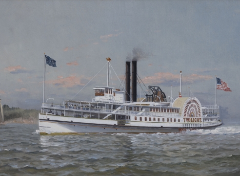 Oil of Canvas Depicting Paddle Wheel Steamer "Twilight" signed Fred Pasong circa 1890