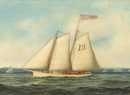 Oil on Canvas depicting the "Pilot Boat No. 13", By Antonio Jacobsen, signed and dated 1895