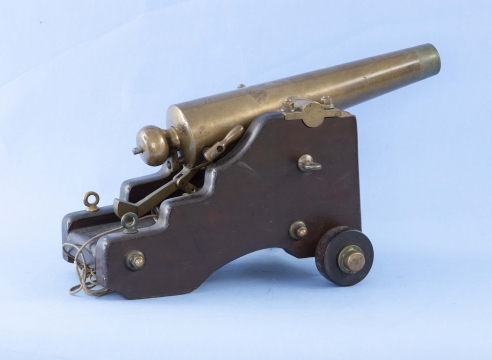 10 Gauge Brass Signal Cannon, Signed Strong Firearms New haven CT  with Rare Pull-Out Breach Block on Original Yacht Carriage, Circa 1900