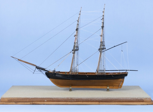 Cased H.E. BOUCHER MFG. CO. Fine Scale Model of a merchant Brig, from the Collection of India House American Circa 1925