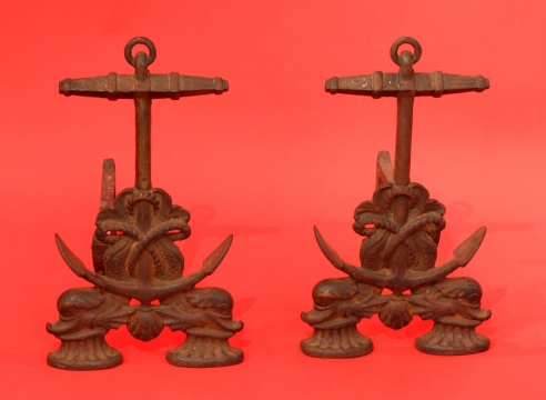 Anchor and Dolphin Andirons