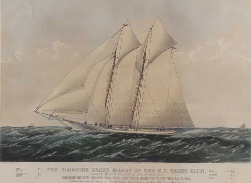 Currier and Ives Hand Colored Lithograph "The Schooner Yacht Magic of the New York Yacht Club dated 1870,