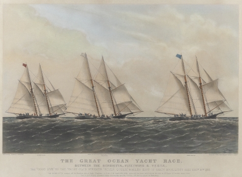 CURRIER & IVES LITHOGRAPH "THE GREAT OCEAN YACHT RACE"
