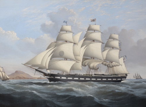 Oil on Canvas Attributed to John Hughes Depicting the Ship Colombia Circa 1850.
