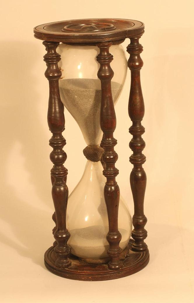Extremely Large 18th century Hour Glass with Turned Stretchers