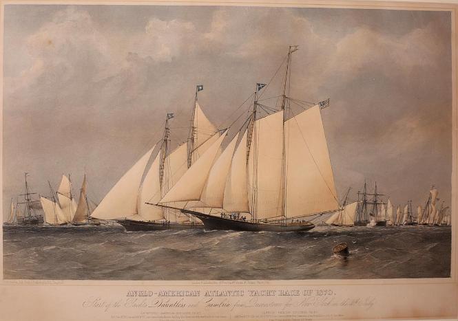 Colored Lithograph Titled "Anglo-American Atlantic Yacht Race of 1870