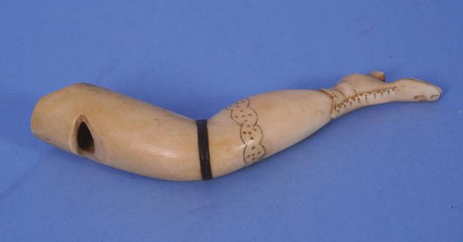 Scrimshaw Engraved Whale Ivory "Naughty Lady Leg" Whistle