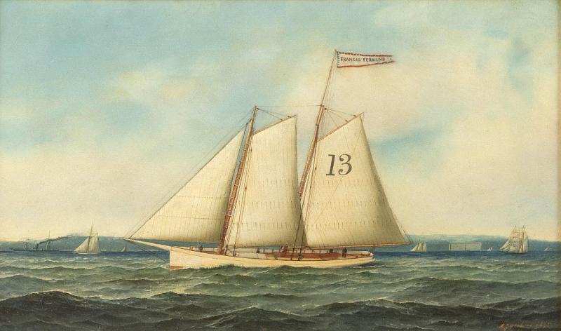 Oil on Canvas depicting the "Pilot Boat No. 13", By Antonio Jacobsen, signed and dated 1895
