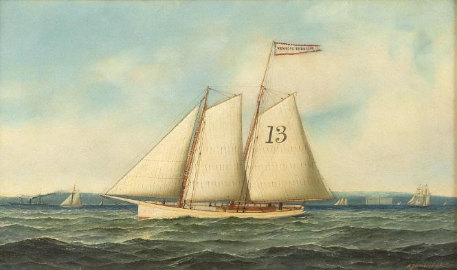 Oil on Canvas depicting the "Pilot Boat No. 13", By Antonio Jacobsen, signed and dated 1895