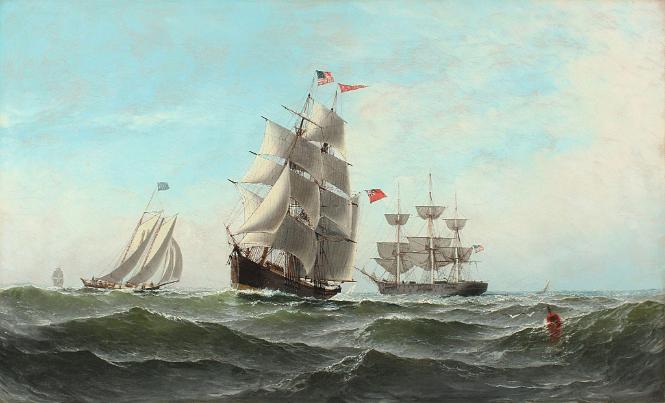 Oil On Canvas Painting of the Ship Albania and Other Vessels circa 1878