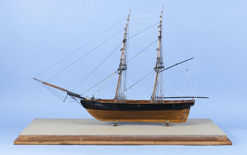 Cased H.E. BOUCHER MFG. CO. Fine Scale Model of a merchant Brig, from the Collection of India House American Circa 1925