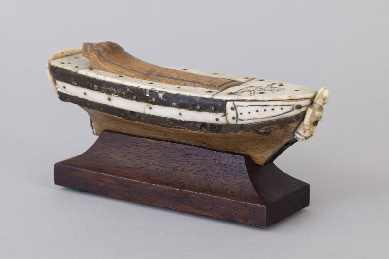 Handsome POW Carved and Inlaid Snuff Box in the form of a Ship's Hull