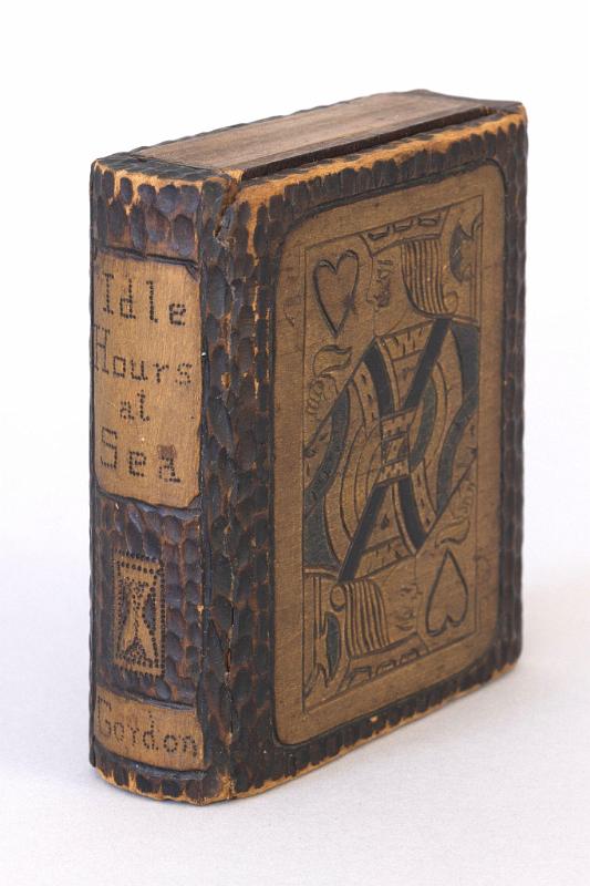 Carved Playing Card Storage Box titled "Idle Hours at Sea by Gordon", Last Quarter 19th Century