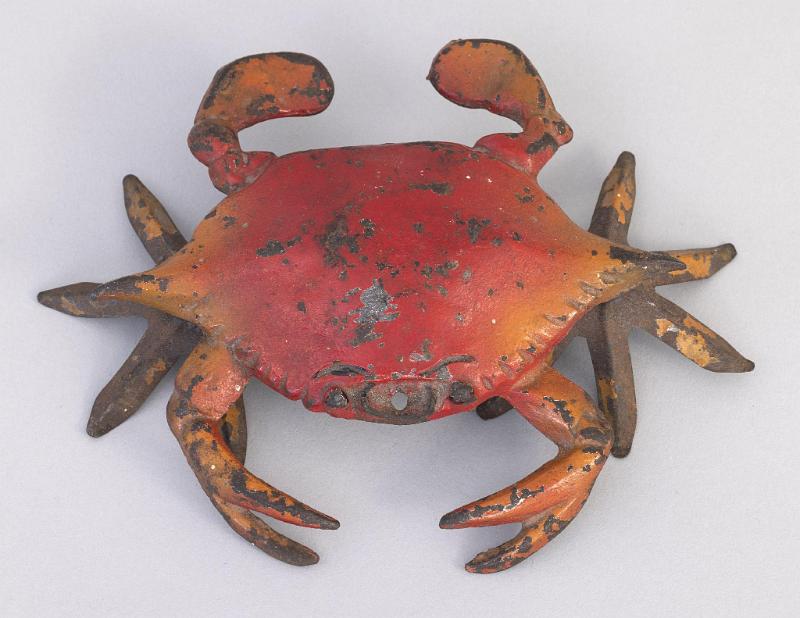 Red Painted Metal Crab Decoy, American early 20th Century