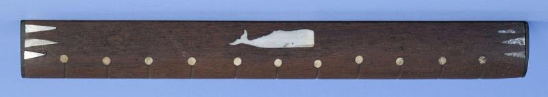 Scrimshaw inlaid Mahogany Ruler with Inlaid Whale Whale and Inch Marking Dots, American Third Quarter 19th Century