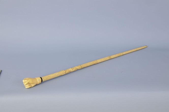 Whale ivory Cane With Whale Ivory Fist and Complex Carved Shaft, American Mid-19th Century