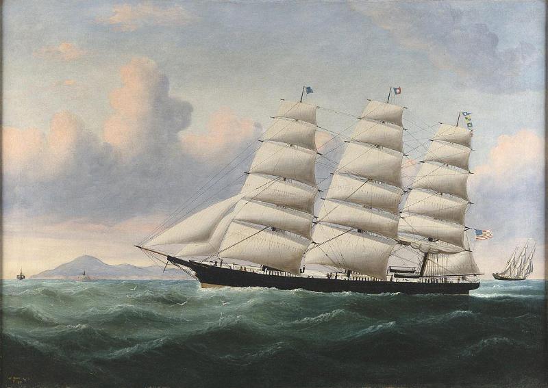 Oil on canvas paining of the American Clipper Ship "Herald of the Morning" signed and dated 'W. Yorke L'Pool / 1870'.