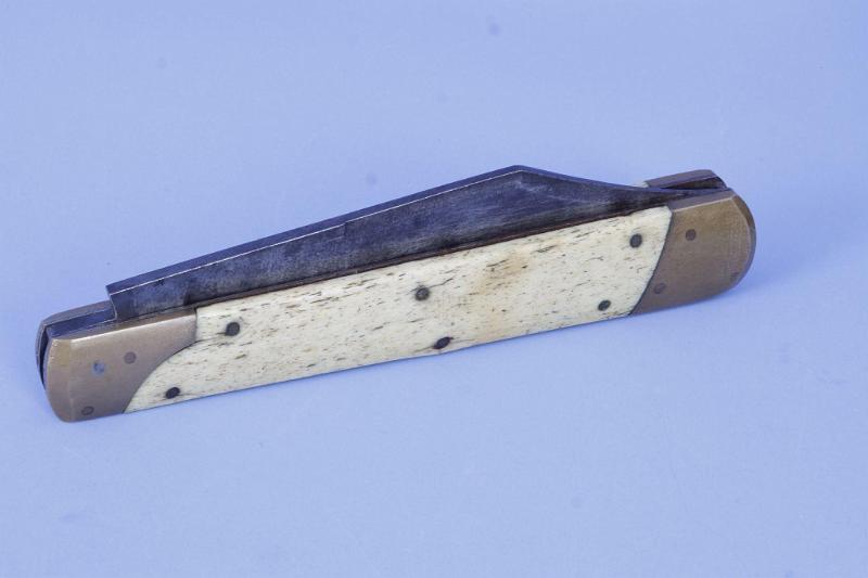 Large Whale Bone Grip Folding Sailors Knife, American Last Quarter 19th Century