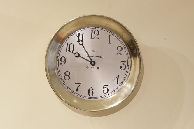 Twelve Inch Chelsea Brass Ship's Clock with Time and Strike Movement made for the "US Maritime Commission"