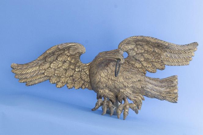 Carved and Gilded 19th Century American Eagle with Ring in Beak.