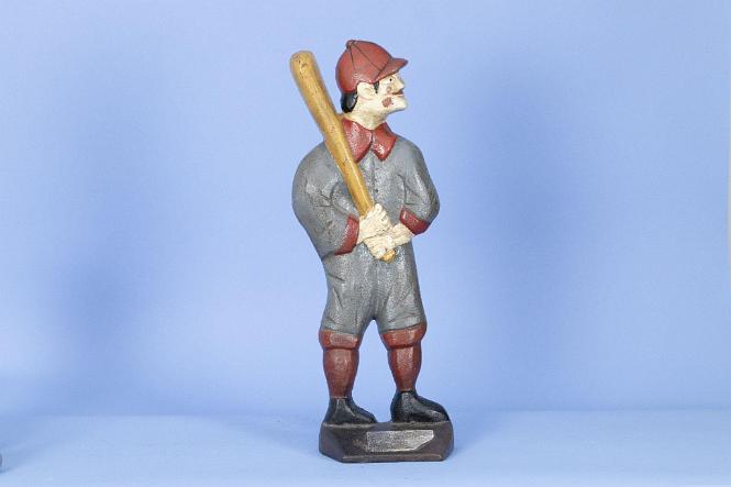 Painted Doorstop of a Baseball Player in Batting pose, American dated 1917 