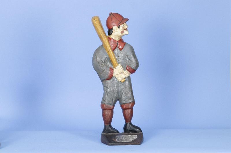 Painted Doorstop of a Baseball Player in Batting pose, American dated 1917 