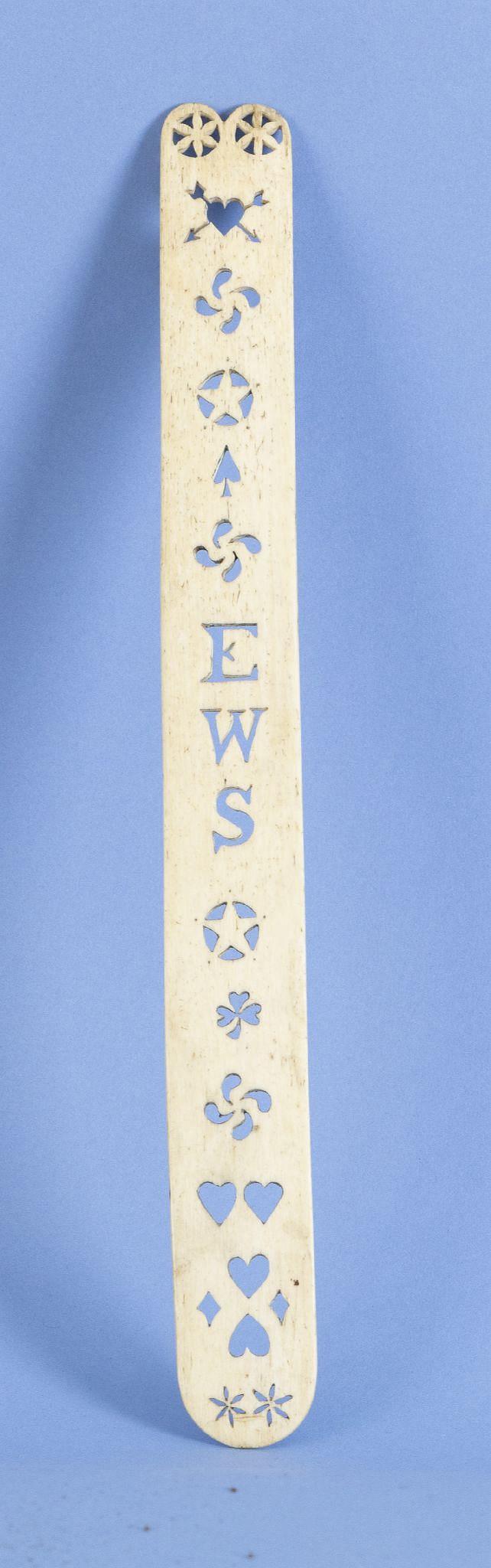 Whalebone Busk with Pierced Decoration Including the Three Initials "EWS", American circa 1870