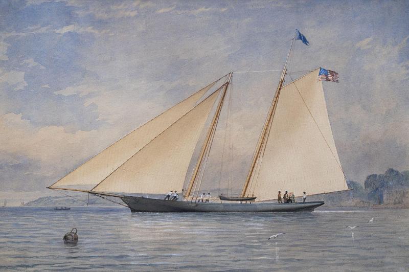 Watercolor of Yacht "America" by T.S. Robins painted in 1851