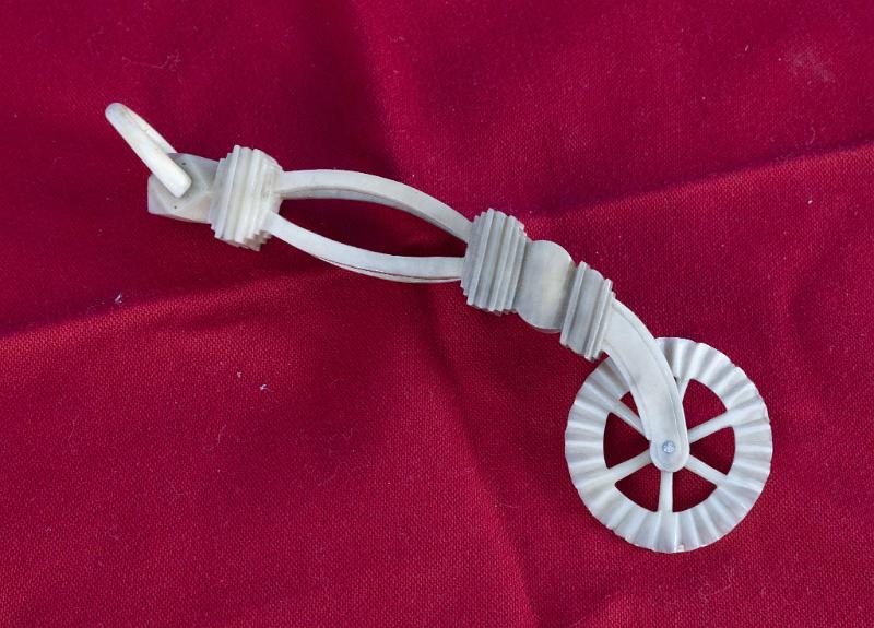 Curved Sided Architectural Open Work Whale Ivory Pie Crimper, Circa 1850