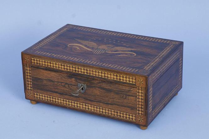 Fine Inlaid Box with Inlaid Eagle on the Top, American, dated 1873