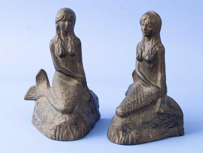 Pair of Cast Iron Bookends in the form of Mermaids, American, circa 1930