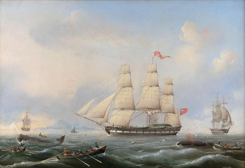 The Whaleship "Krohprima Grin" Whaling in the South Seas, signed and dated "Carl J. Fedeler Pinx 1843"