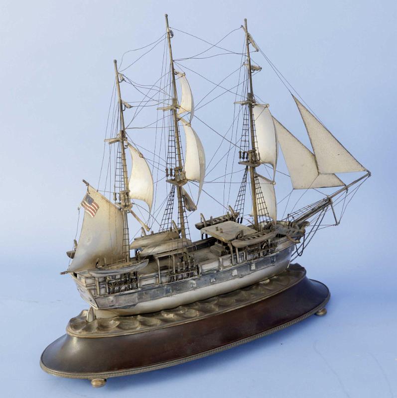 Rare Silver Rigged Model of the Whale Ship "Charles W. Morgan" by Pairpoint Manufacturing, New Bedford, MA, circa 1910