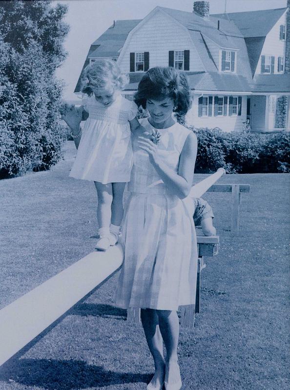 Photograph of "Jacki Kennedy" with Children on Flag Pole