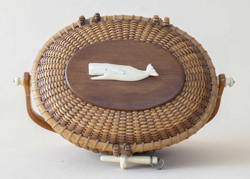 Nantucket 10 Inch Purse Branded on the base with Stephen Gibbs Logo with Rosewood Top and carved whale Ivory Sperm Whale.