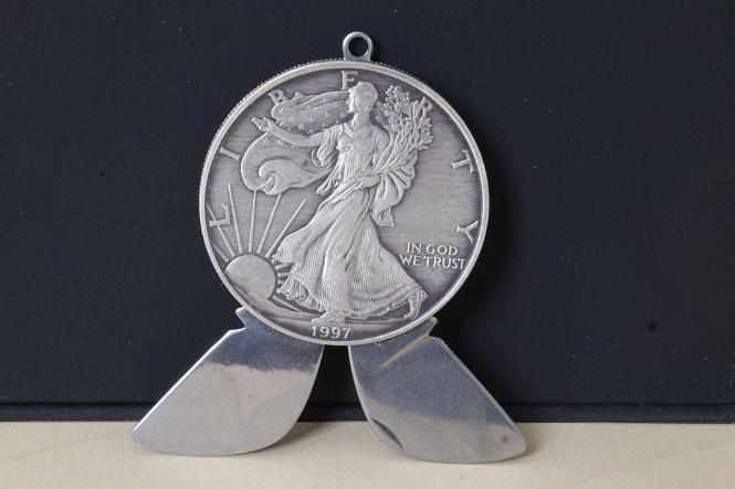 Liberty 1 OZ Fine Silver One Dollar 1997 Double Blade Coin Knife