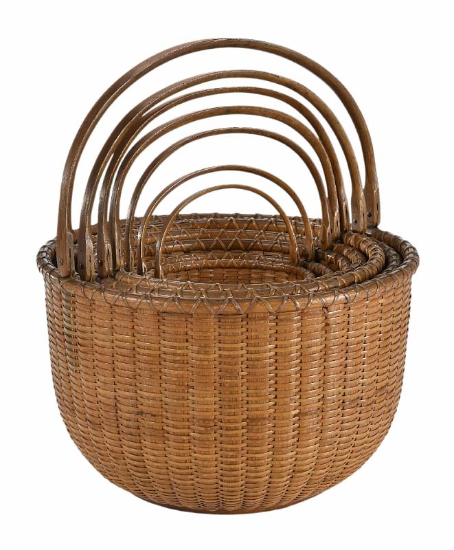 Rare and Important nest of Seven Nantucket Lightship Baskets signed by Captain James Wyer and Dated 1873