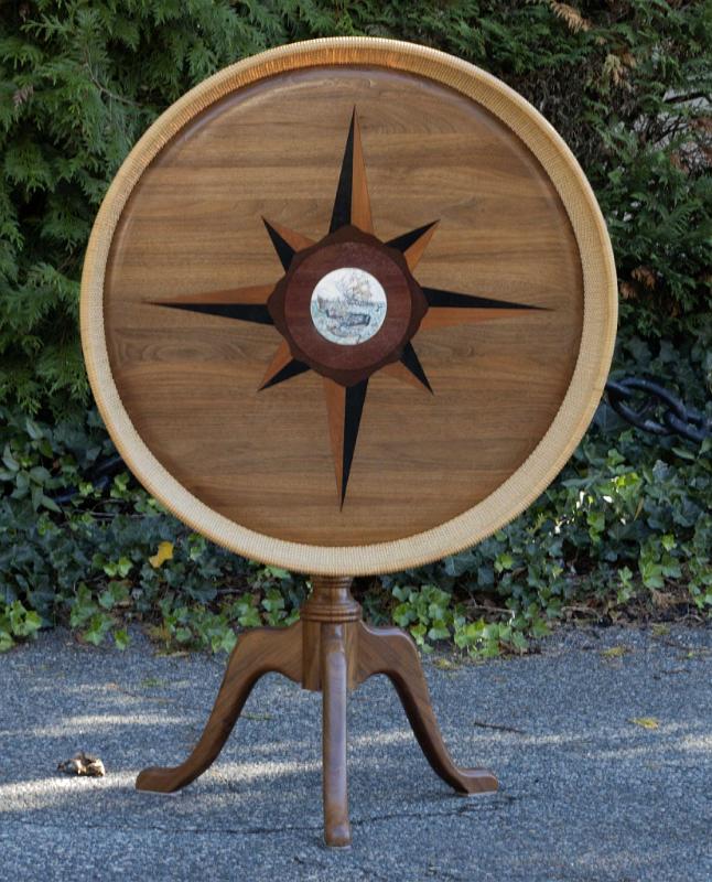 Tilt Top Walnut Tea Table by William Kane With Basket Top by his Father Michael Kane, Nantucket signed and dated 2010