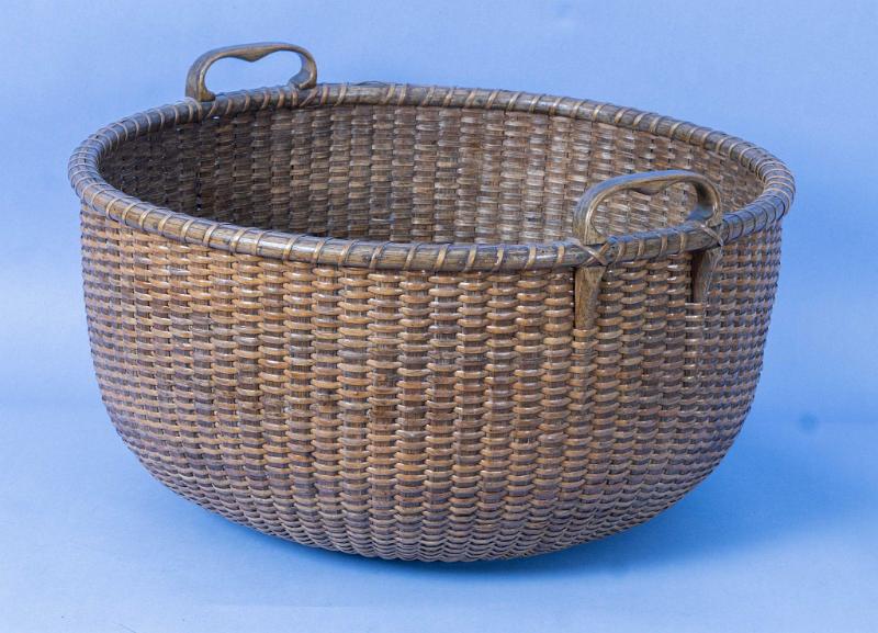 Open Nantucket Bushel Basket with with Oak Hart Shaped Side Carrying Handles, Attributed to Mitchell Ray, American, circa 1910
