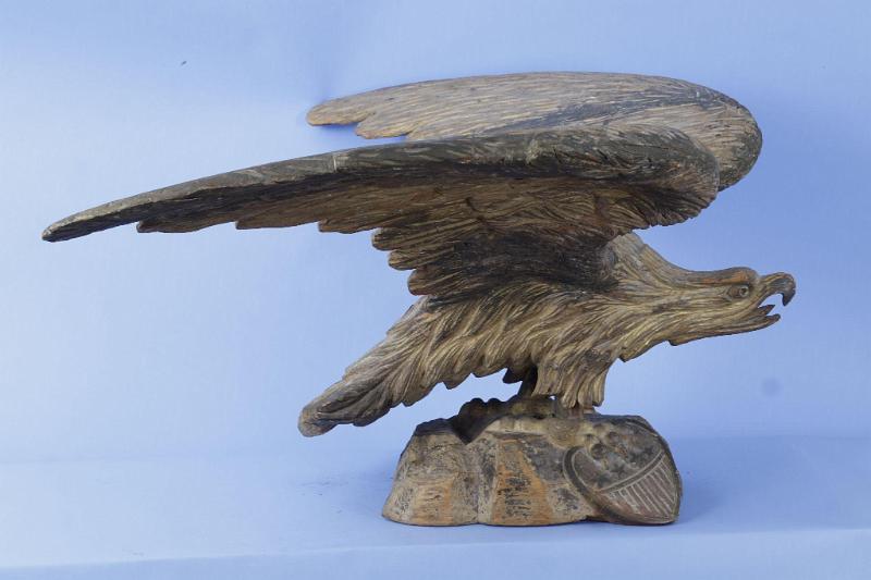 Fine carved Pine Pilot House eagle with Carved American Shield and Original Finish, American, Last Quarter 19th Century