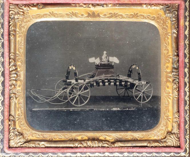Rare Cased Sixth Plate Tin Type Depicting a "Washington" Fire Pumper Model (1856-1860)
