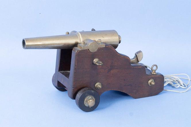 Brass 10GA Signal Canon on Mahogany Yacht Carriage by Strong Fire Arms Co, CT Circa 1890