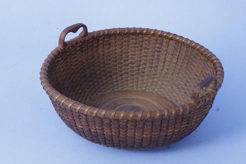 Round Nantucket Lightship Basket with Side Mounted Hart Handles, American circa 1890