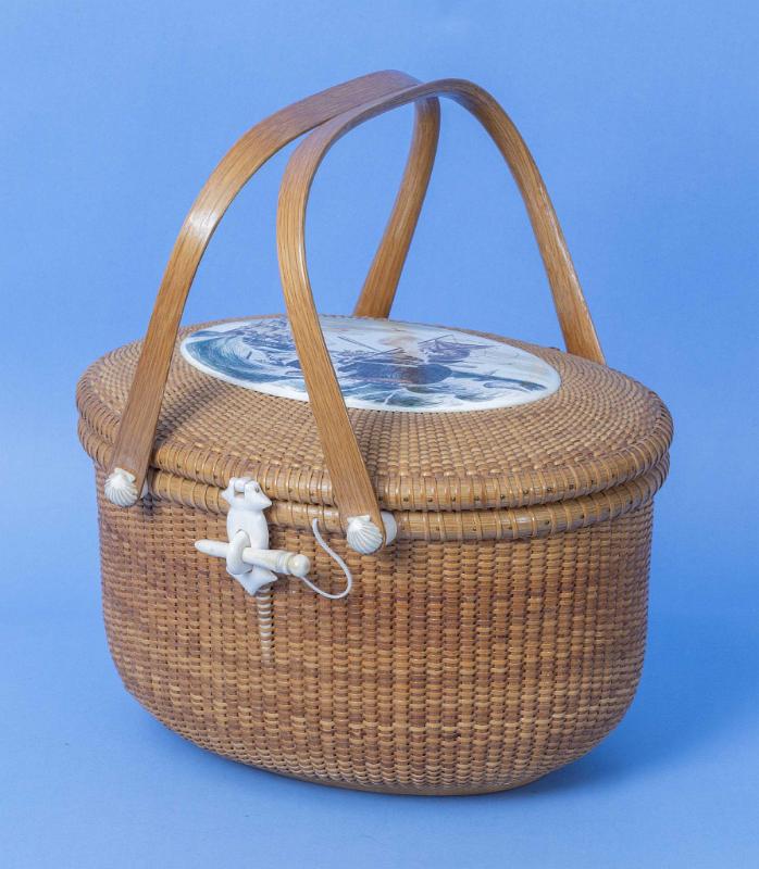 Exceptional Nantucket Double Handle ivory Top Nantucket Friendship Basket Signed on the Bottom, Michael Kane Nantucket and dated 1981