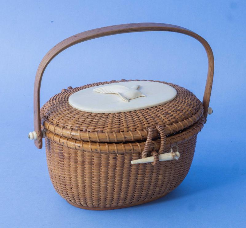 Nantucket Cocktail Basket with ivory Top and Gull by the Wooden Jug, Dated 1967